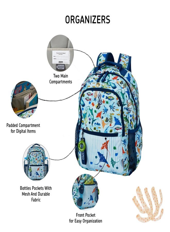ZOOKEEPER School Bag for Boys & Girls 5-7 Years Lightweight, Water-Resistant Kids Backpack for School & Outdoor Use Cute Light Ocean Design, Durable & Comfortable (Light Blue Ocean, 17 Litres) - Image 3